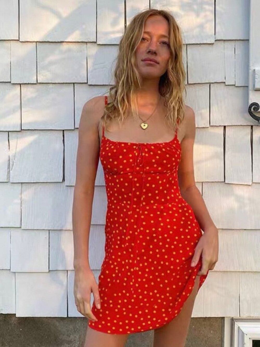 Realisation Par Inez Dress in Red Yellow Polka Dot - Size XS